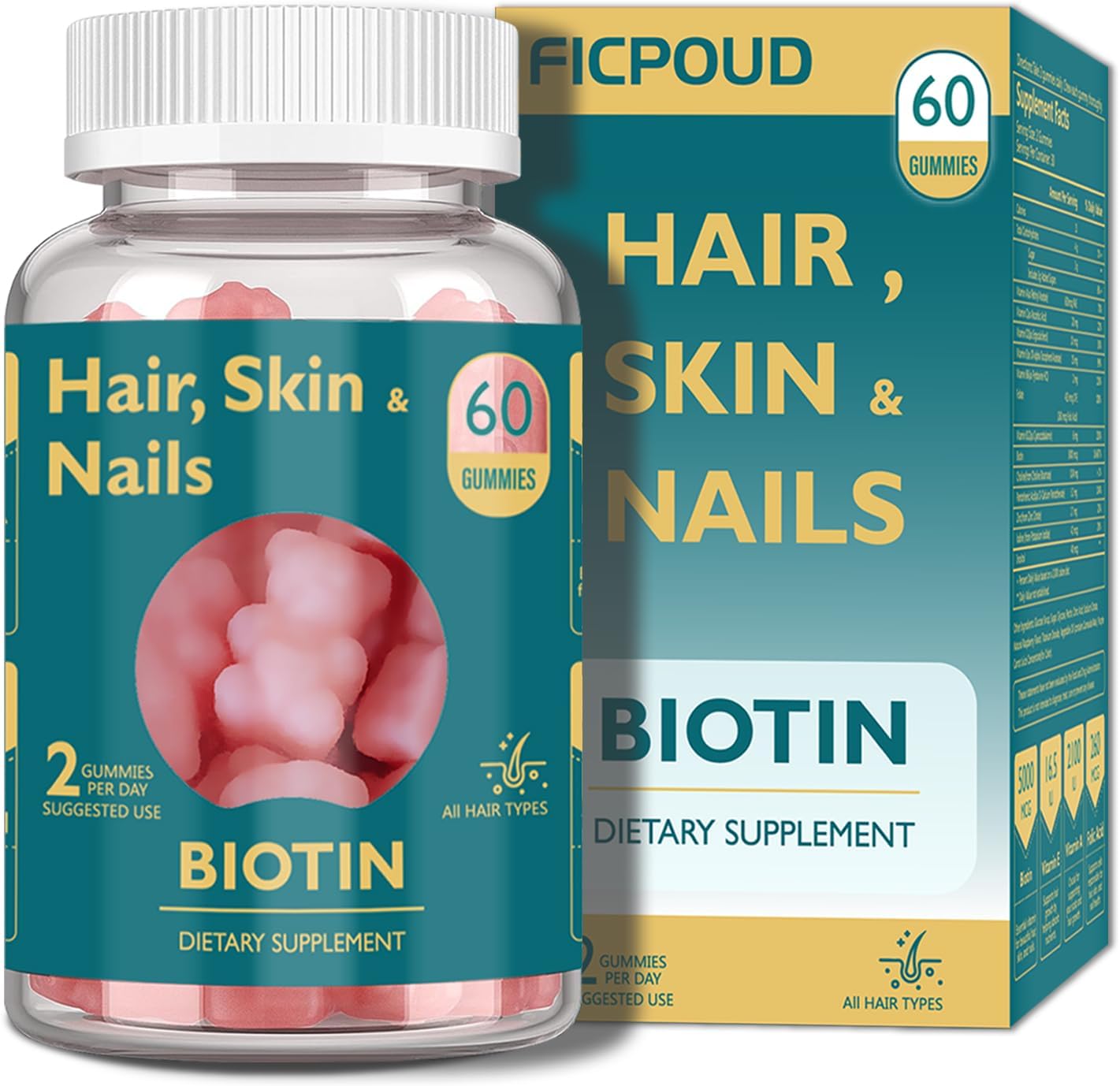 Vegan Biotin Gummies for Healthy Hair, Skin & Nails - Hair Growth Support - 30 Day Supply