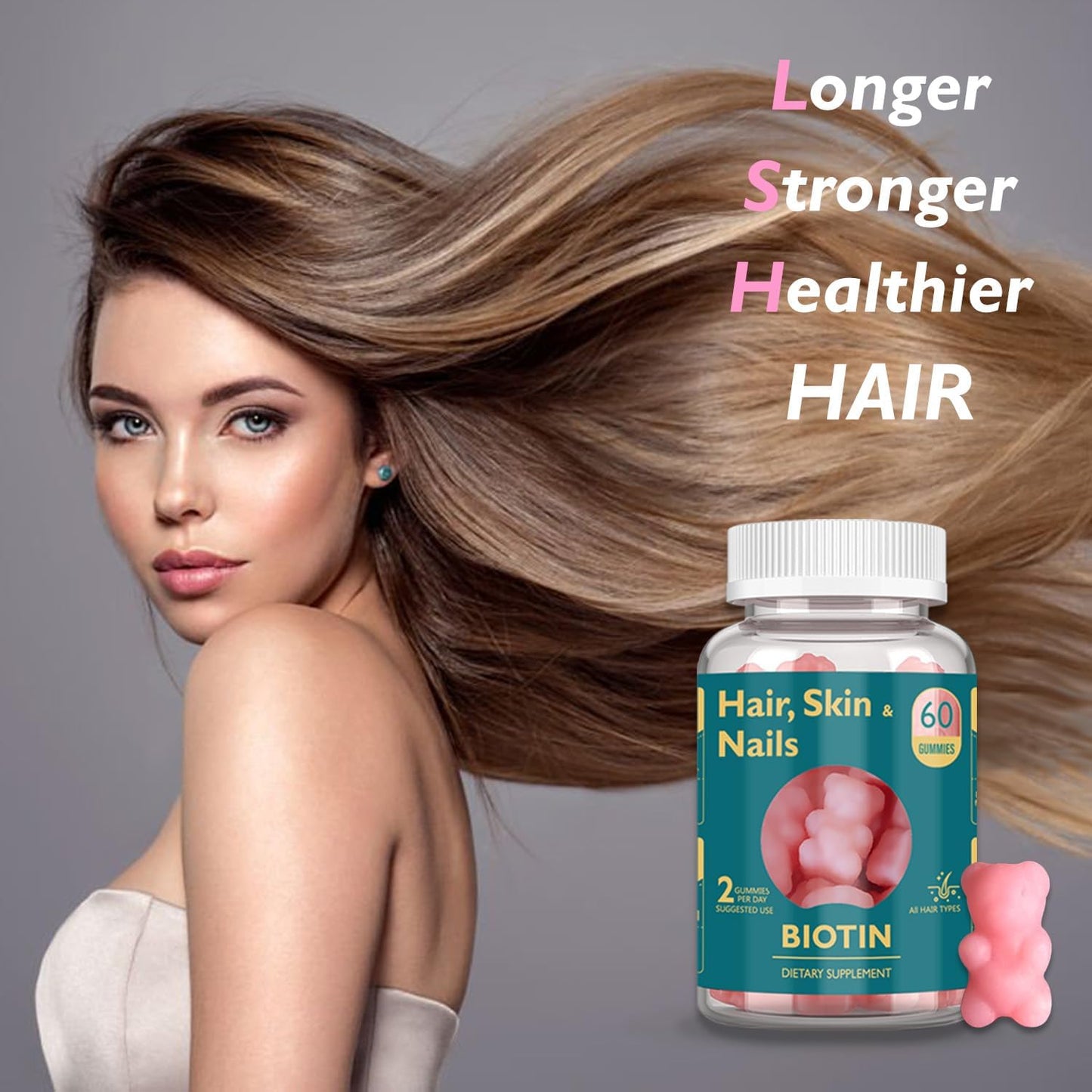 Vegan Biotin Gummies for Healthy Hair, Skin & Nails - Hair Growth Support - 30 Day Supply