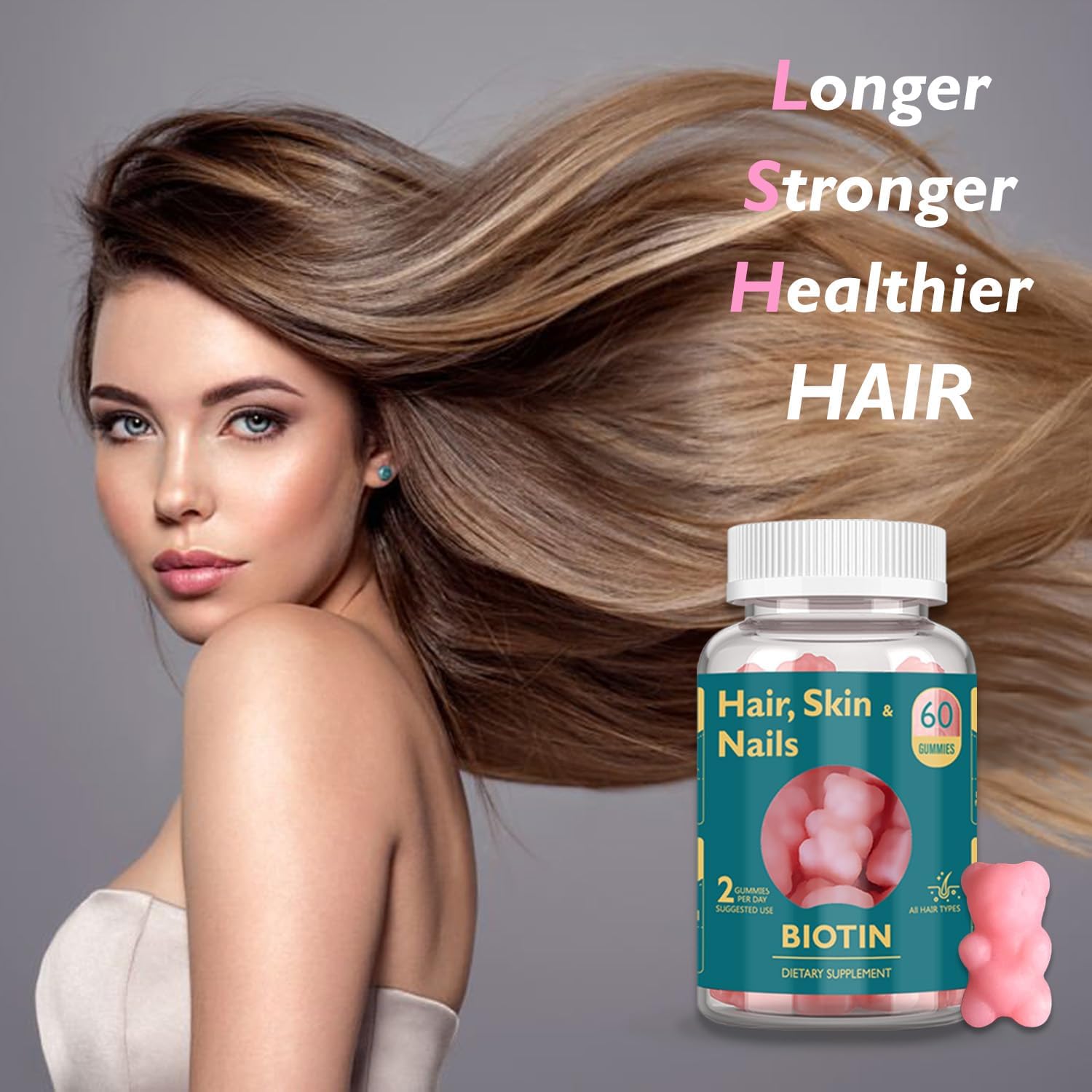 Vegan Biotin Gummies for Healthy Hair, Skin & Nails - Hair Growth Support - 30 Day Supply
