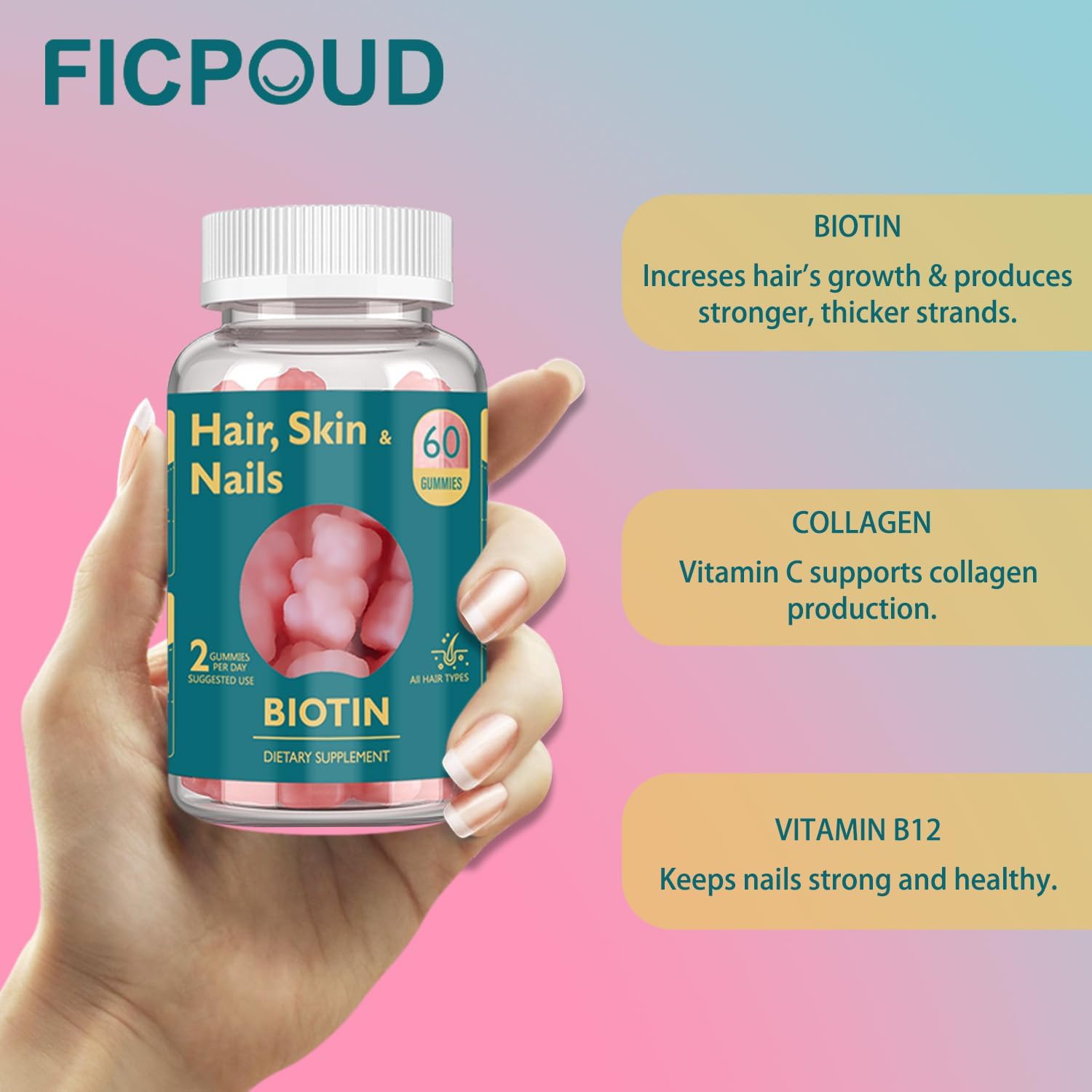 Vegan Biotin Gummies for Healthy Hair, Skin & Nails - Hair Growth Support - 30 Day Supply