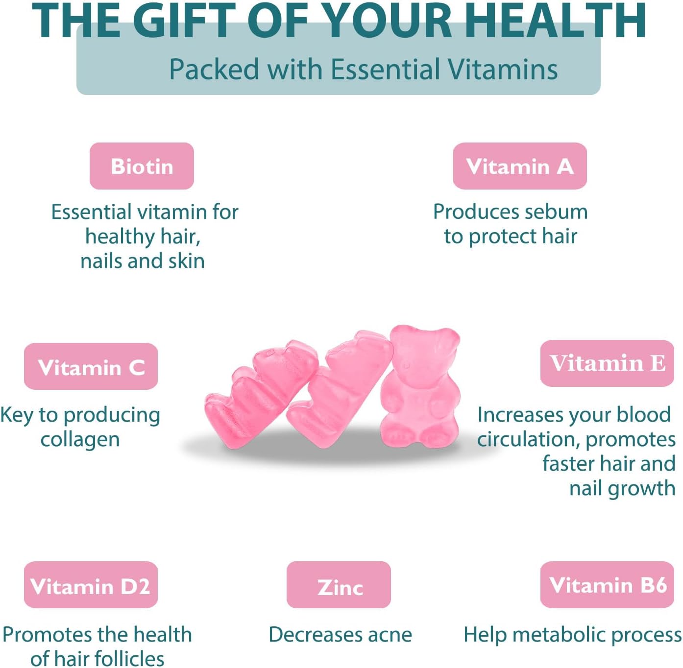 Vegan Biotin Gummies for Healthy Hair, Skin & Nails - Hair Growth Support - 30 Day Supply