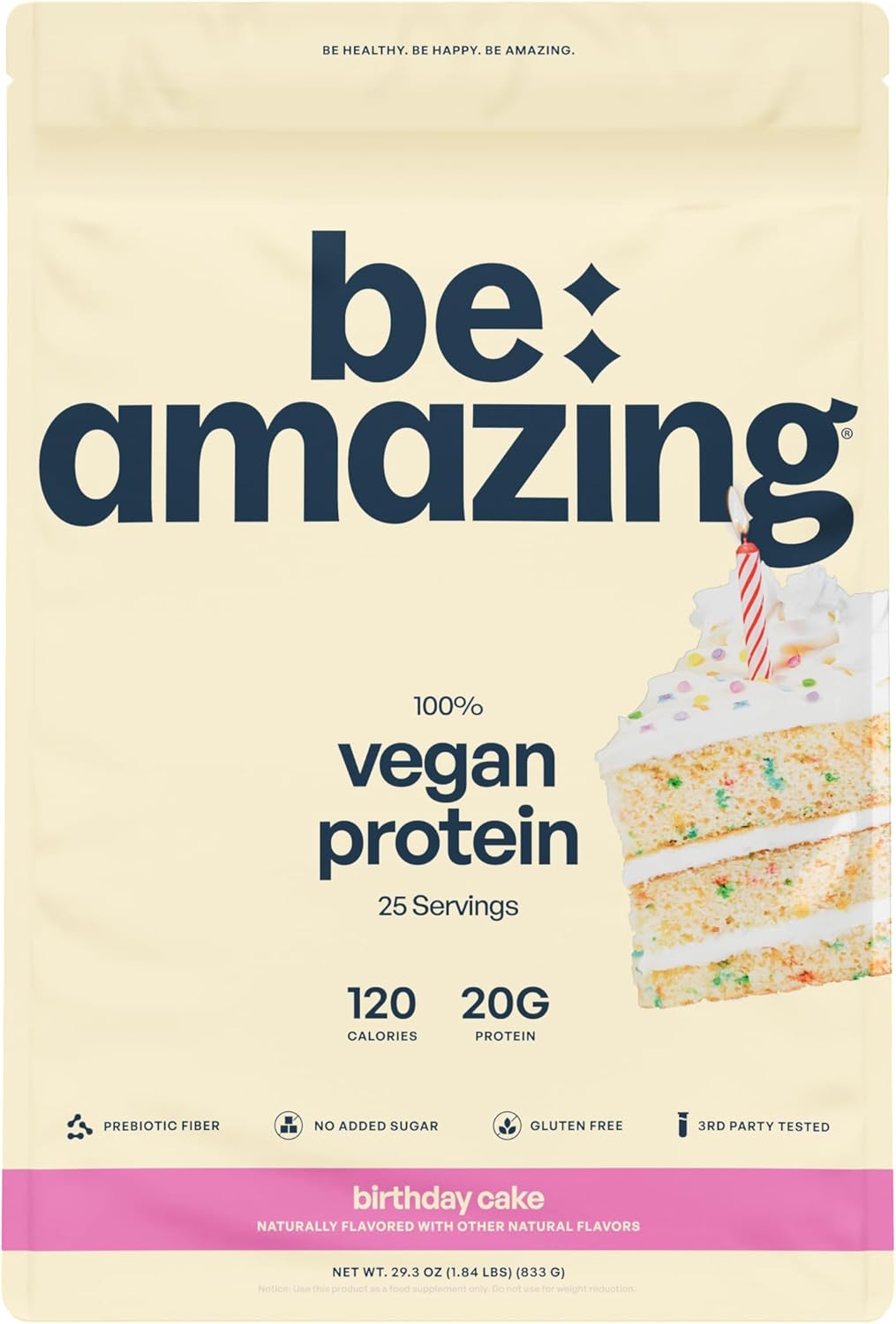 Vegan Birthday Cake Protein Powder with Prebiotics | 20g Plant-Based Protein, Low Carb, Gluten and Sugar-Free Smoothie Mix | BEAM Funfetti Shake, 25 Servings