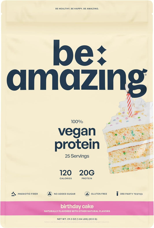 Vegan Birthday Cake Protein Powder with Prebiotics | 20g Plant-Based Protein, Low Carb, Gluten and Sugar-Free Smoothie Mix | BEAM Funfetti Shake, 25 Servings