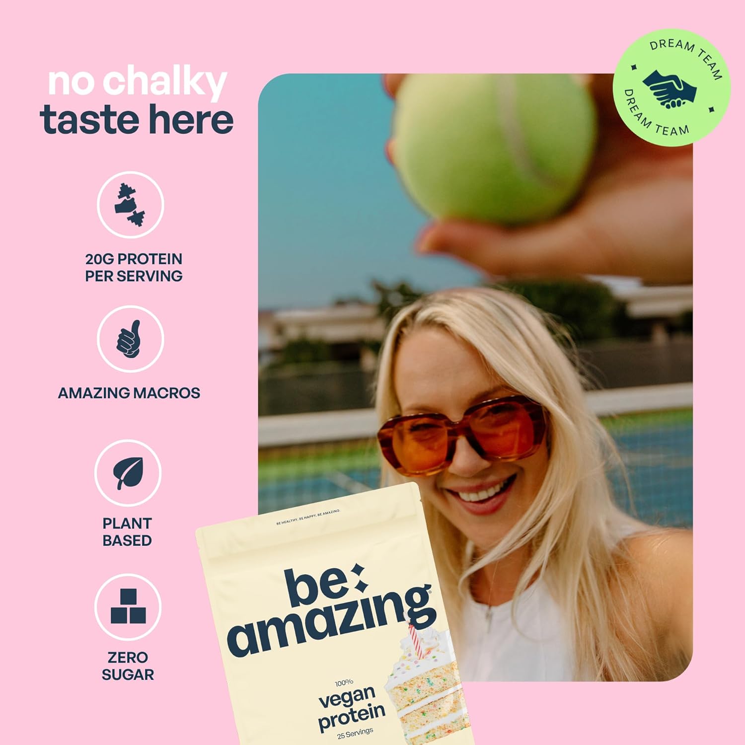 Vegan Birthday Cake Protein Powder with Prebiotics | 20g Plant-Based Protein, Low Carb, Gluten and Sugar-Free Smoothie Mix | BEAM Funfetti Shake, 25 Servings