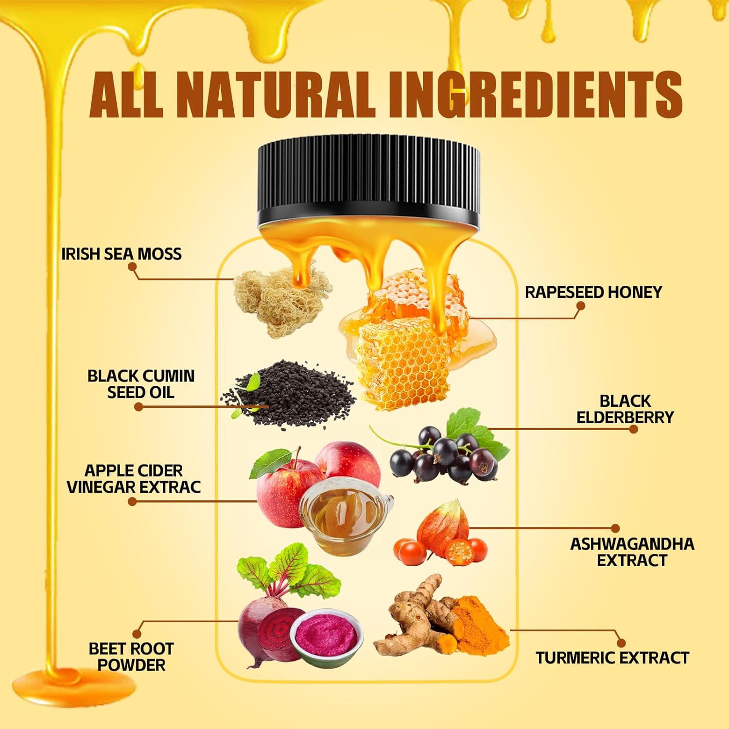 Vegan Black Seed Oil Gummies with Ashwagandha and Honey - Immune Energy Support for Adults - 60 Count