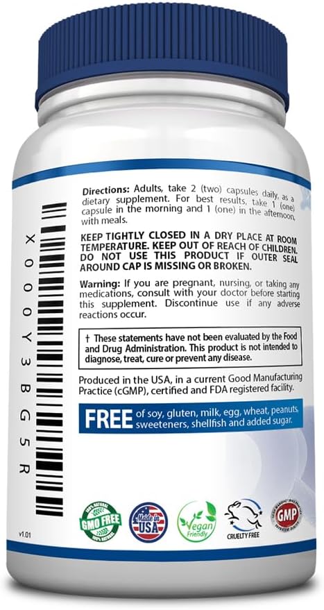 Vegan Brain Support Supplement with B Vitamins, Magnesium, Amino Acids, and Herbs - 60 Capsules - 30 Day Supply