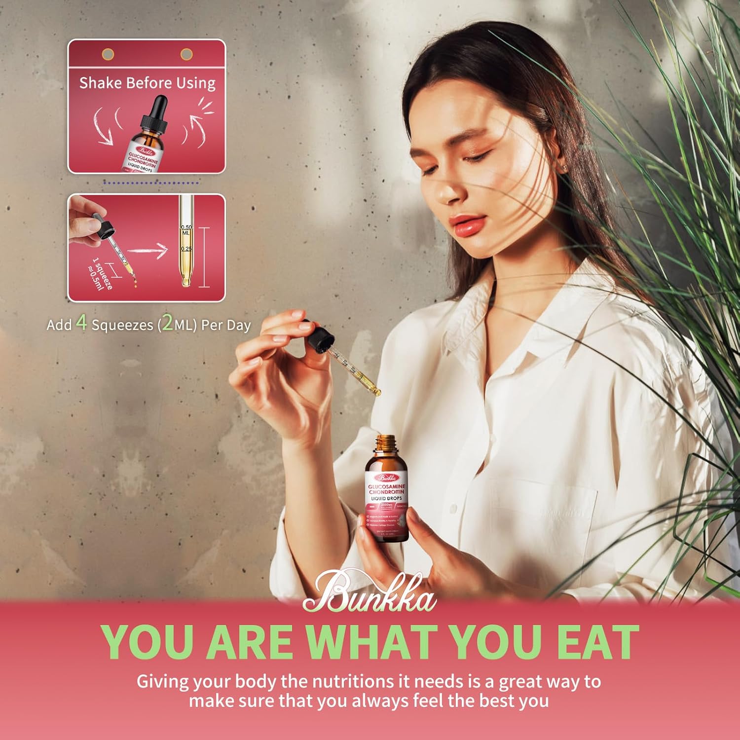 Vegan Bunkka Liquid Joint Support Drops with Glucosamine, Chondroitin, MSM, Turmeric, Boswellia - Antioxidant Formula for Healthy Joints, Mobility, and Cartilage