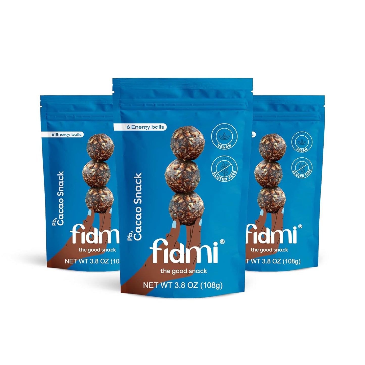 Vegan Cacao Protein Energy Balls Snack | Gluten-Free, Plant-Based, Superfood - All Natural Ingredients - 3.8 oz (3 count)