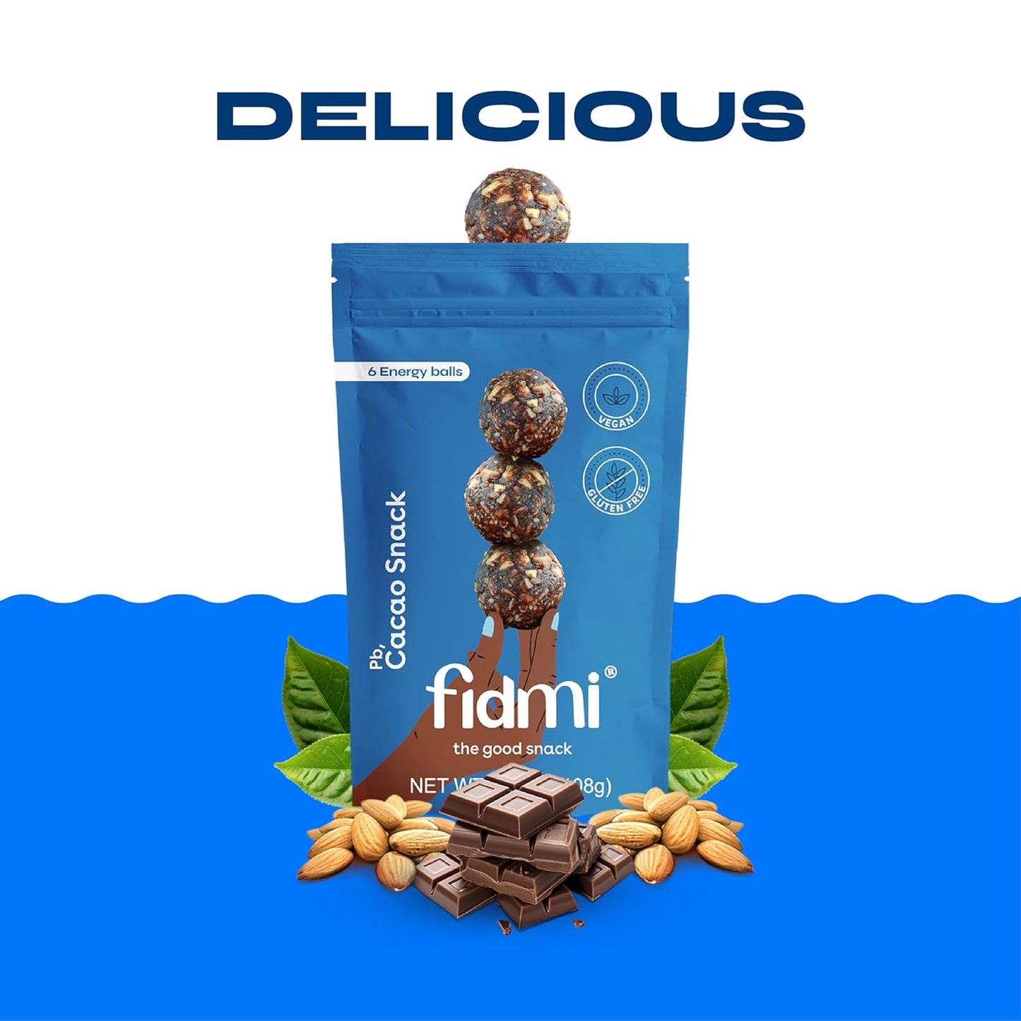 Vegan Cacao Protein Energy Balls Snack | Gluten-Free, Plant-Based, Superfood - All Natural Ingredients - 3.8 oz (3 count)