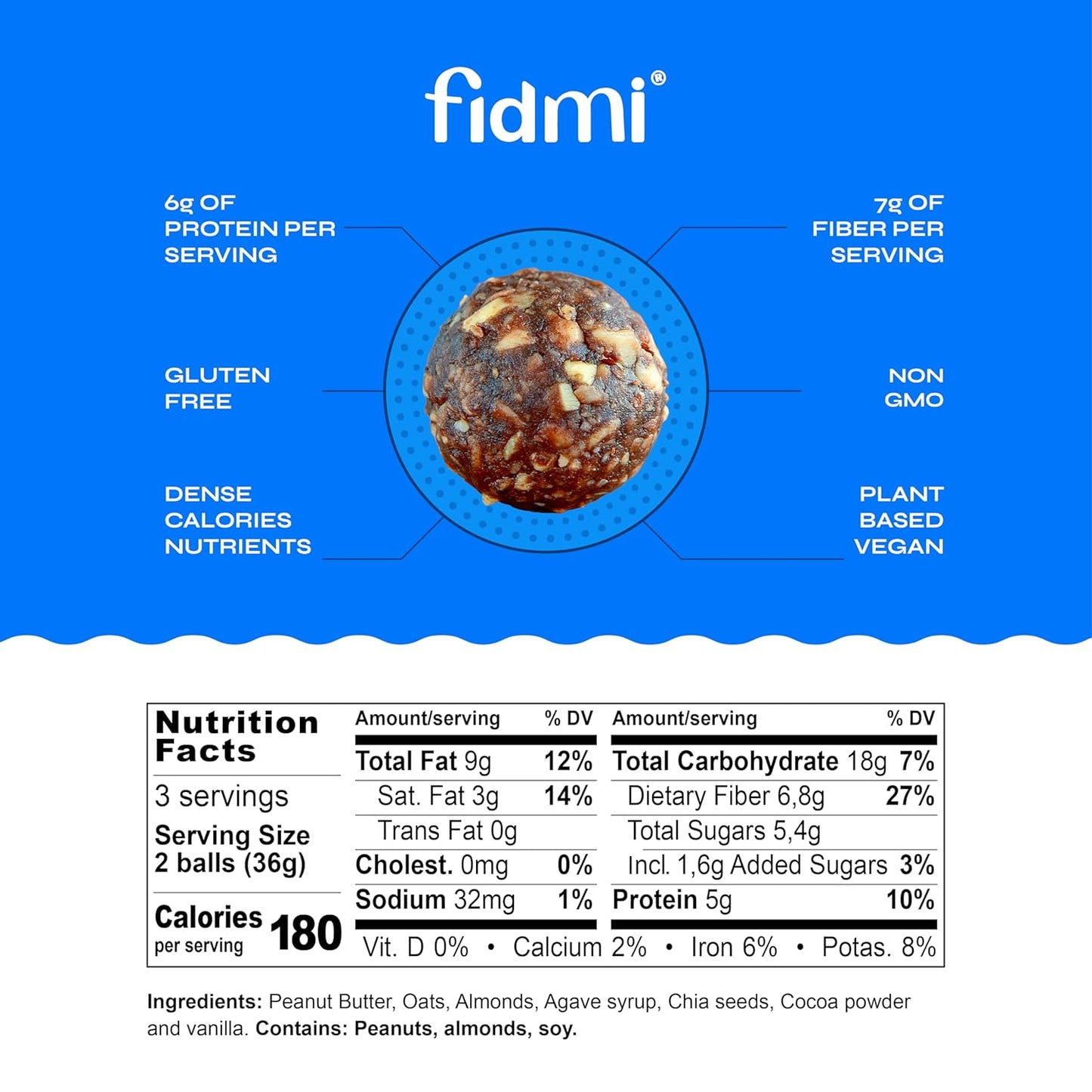 Vegan Cacao Protein Energy Balls Snack | Gluten-Free, Plant-Based, Superfood - All Natural Ingredients - 3.8 oz (3 count)