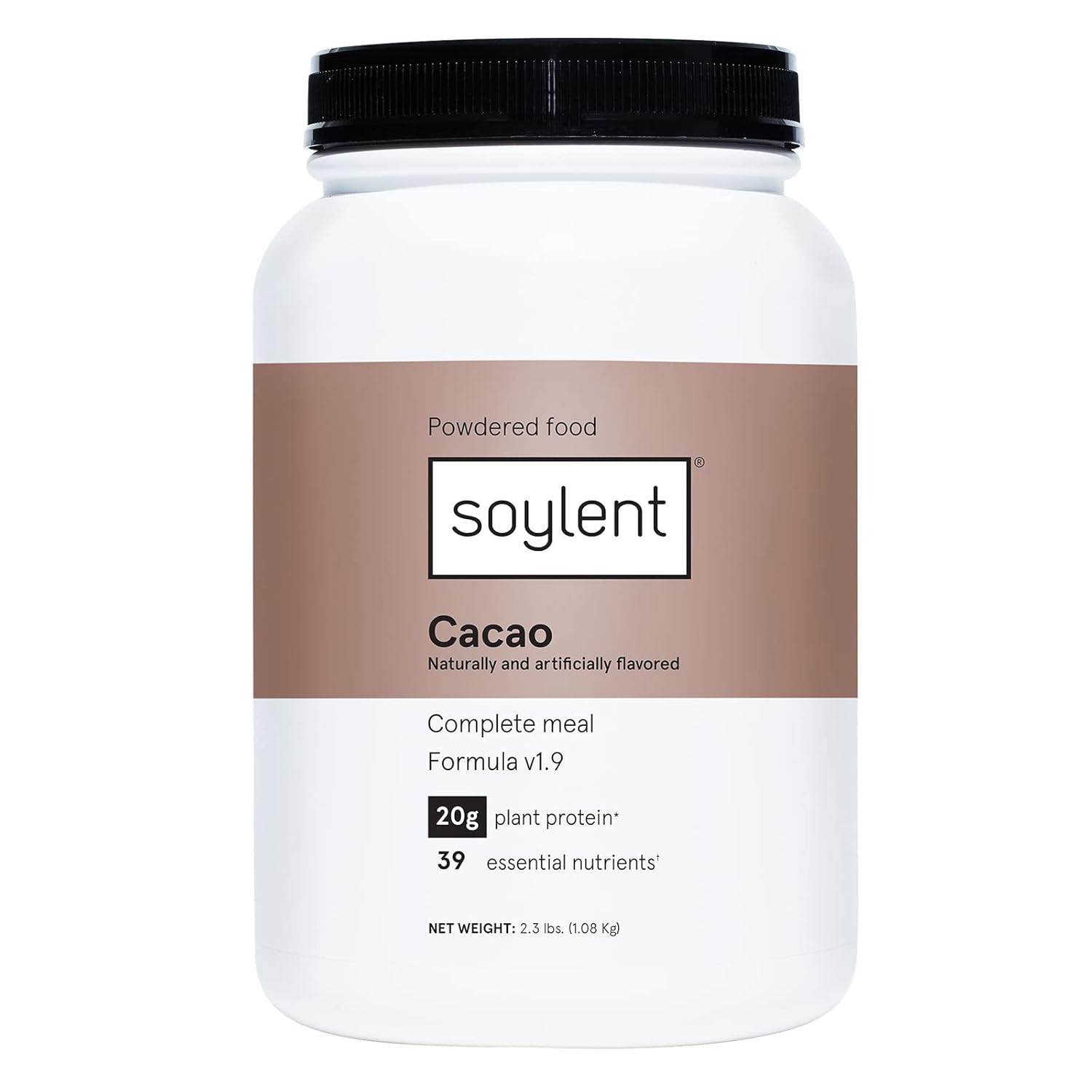 Vegan Cacao Protein Powder with 39 Essential Nutrients - Soylent Complete Nutrition Meal Replacement - 36.8oz
