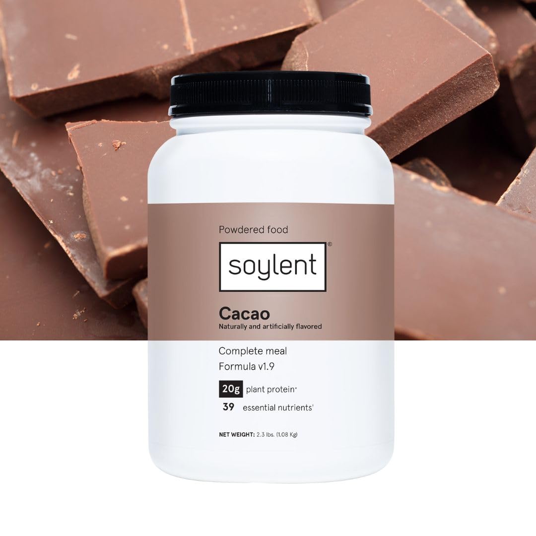 Vegan Cacao Protein Powder with 39 Essential Nutrients - Soylent Complete Nutrition Meal Replacement - 36.8oz