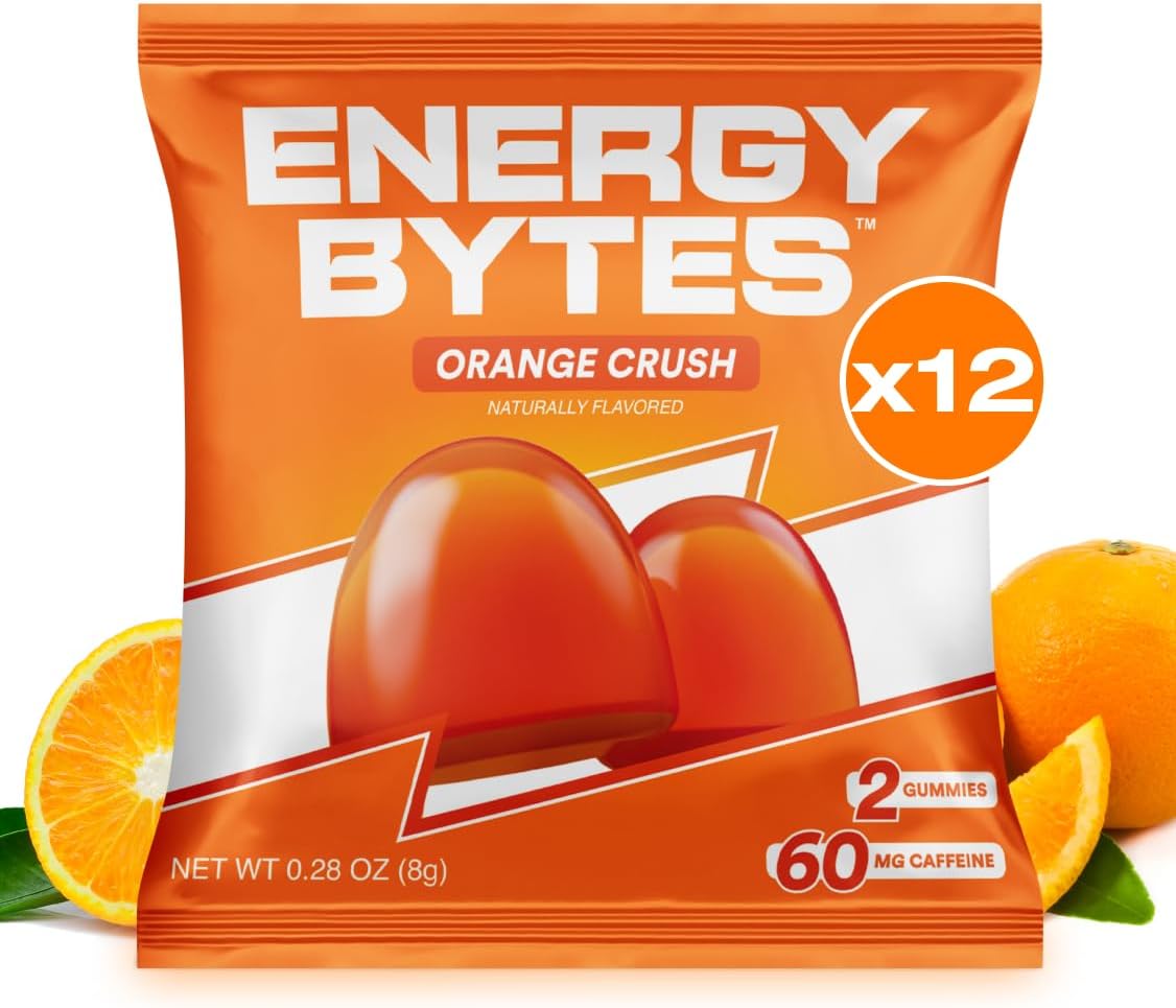 Vegan Caffeine Gummies for Running & Sports | Orange Crush Flavor | Low Sugar Energy Chews (12-Pack)