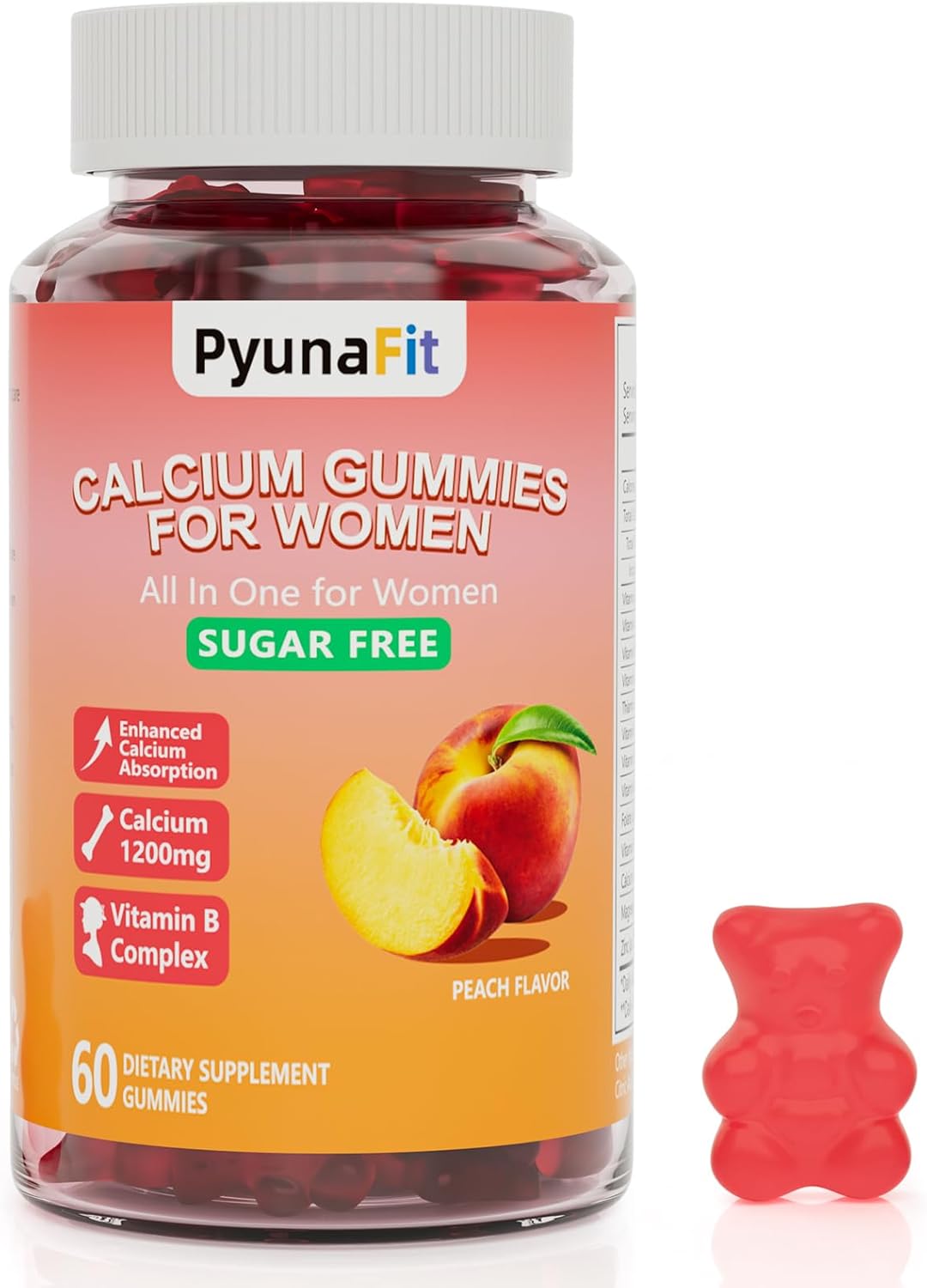 Vegan Calcium Gummies for Women - 1200 mg with Vitamin D3, Magnesium, and Zinc - Sugar & Gluten Free - 60 Count