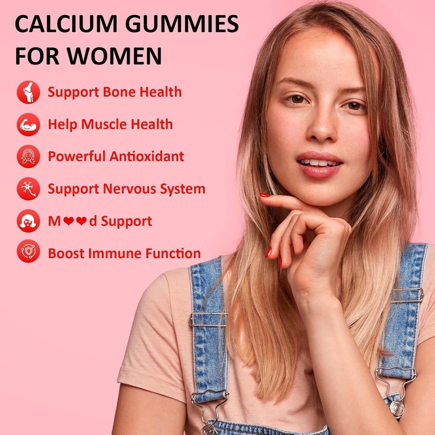 Vegan Calcium Gummies for Women - 1200 mg with Vitamin D3, Magnesium, and Zinc - Sugar & Gluten Free - 60 Count