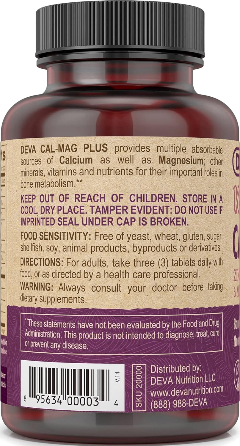 Vegan Calcium, Magnesium, Zinc, Boron Supplement with Vitamin C, D & K - 90 Tablets