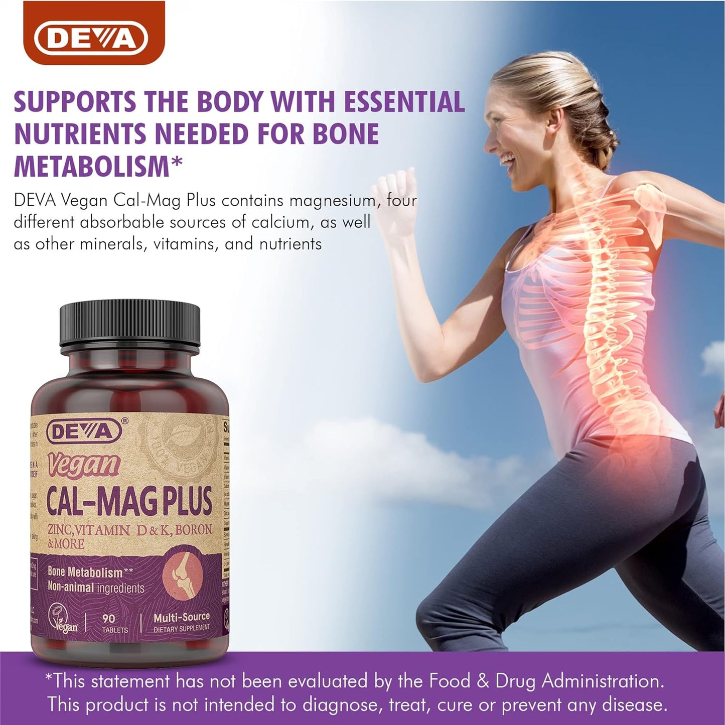 Vegan Calcium, Magnesium, Zinc, Boron Supplement with Vitamin C, D & K - 90 Tablets