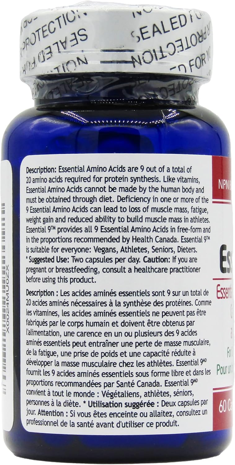 Vegan Certified Essential 9 Amino Acid Capsules for Immunity, Muscle Protection, Wellness, and Energy by Sunshine Biopharma