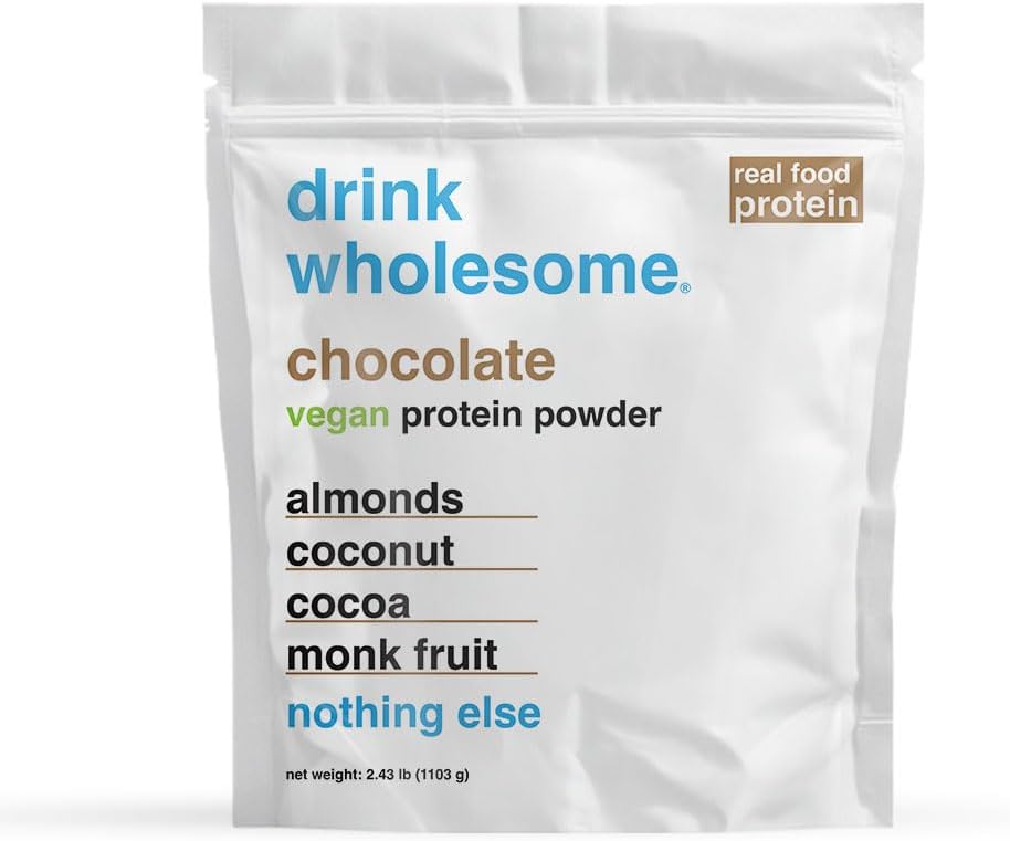 Vegan Chocolate Almond Protein Powder - Gentle on Stomachs, No Artificial Sweeteners, Low Sodium, Paleo, Kid & Senior Safe