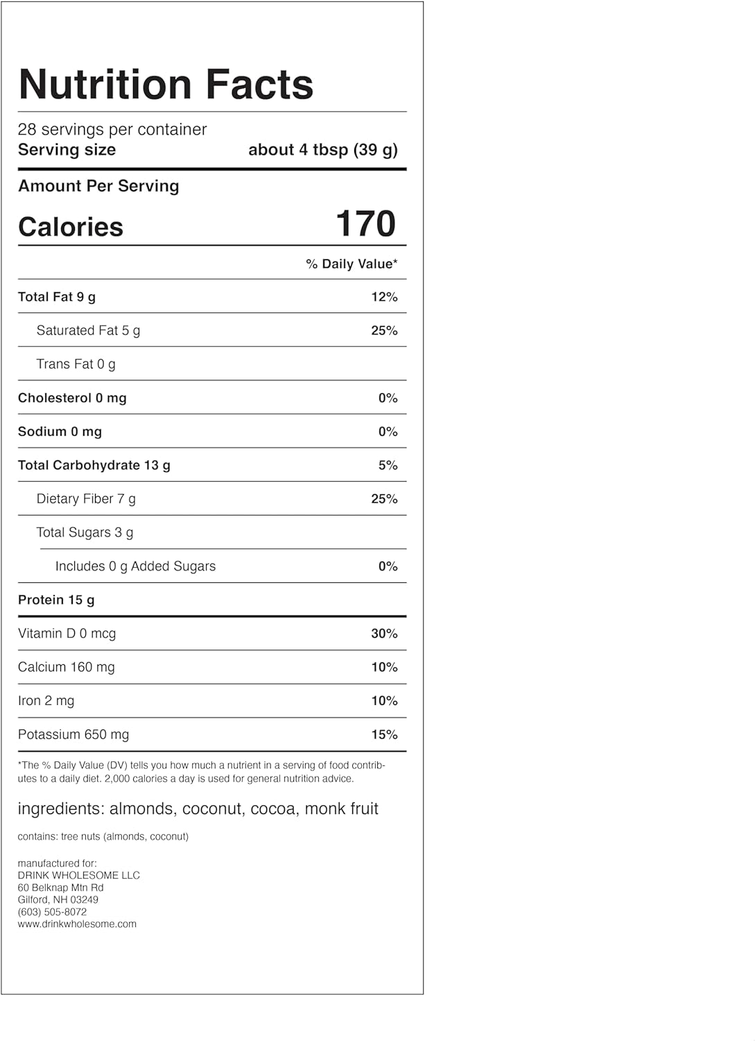 Vegan Chocolate Almond Protein Powder - Gentle on Stomachs, No Artificial Sweeteners, Low Sodium, Paleo, Kid & Senior Safe