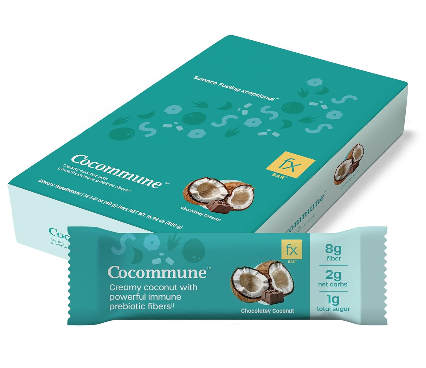 Vegan Chocolate Coconut Fiber Bars with Prebiotic Fiber - Gut Health, Metabolism, Immune Support - 8g Fiber, 1g Sugar, 2g Net Carbs - 12 Bars