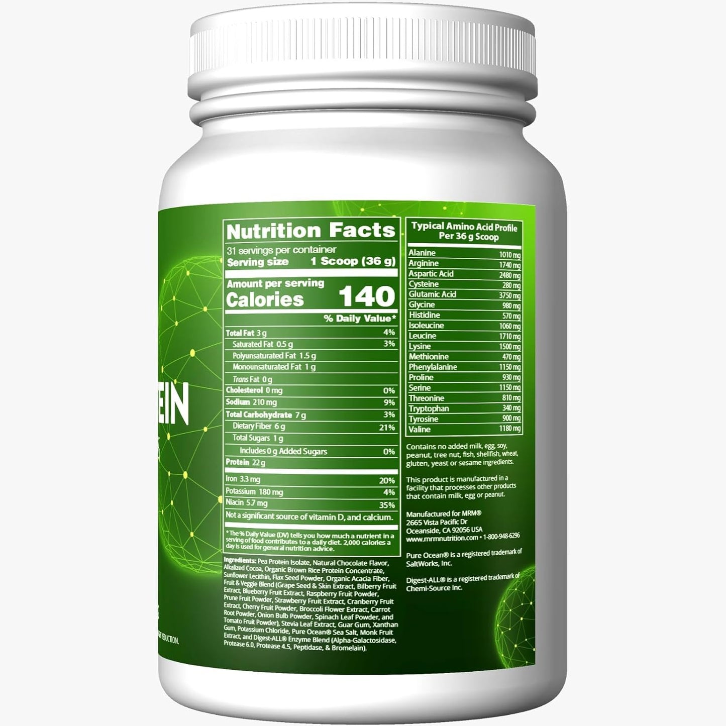 Vegan Chocolate Protein Powder - Non-GMO, Gluten-Free, Preservative-Free - 2.5 lbs