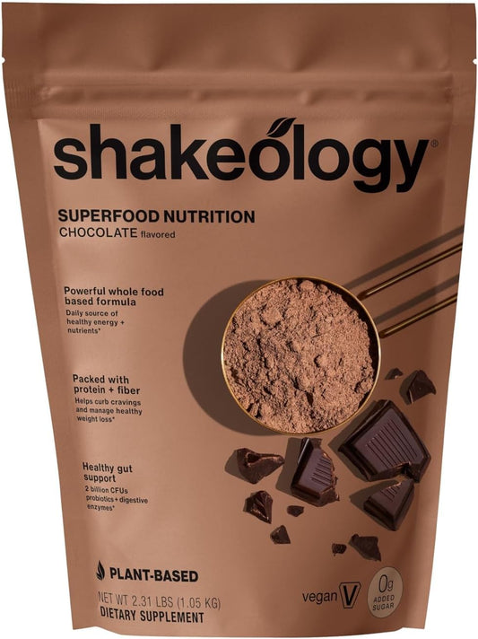 Vegan Chocolate Protein Powder with Superfoods for Weight Loss and Lean Muscle Support - Gluten-Free Shakeology with 0g Added Sugar - 30 Servings