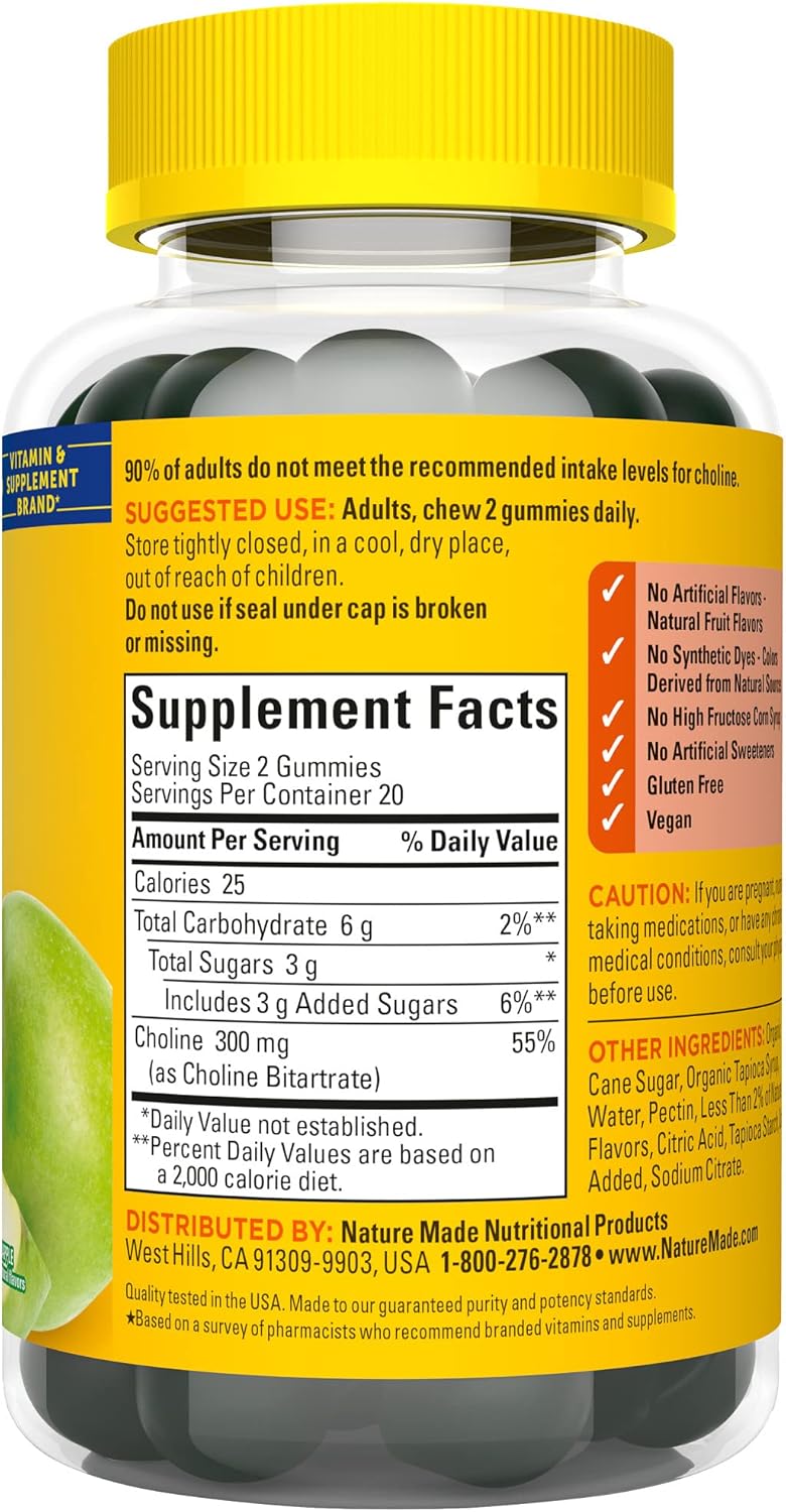 Vegan Choline Gummies for Liver, Nervous System & Brain Health - 20 Day Supply