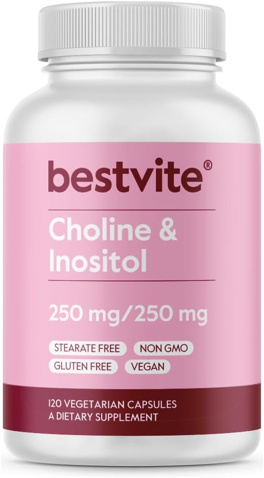 Vegan Choline Inositol 500mg Capsules - Non GMO & Gluten Free - 120 Vegetarian Capsules with No Fillers