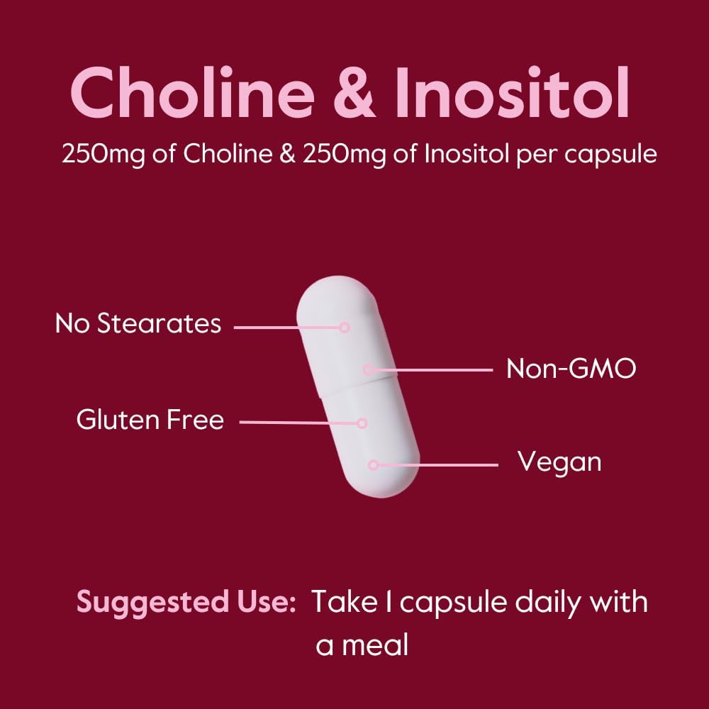 Vegan Choline Inositol 500mg Capsules - Non GMO & Gluten Free - 120 Vegetarian Capsules with No Fillers