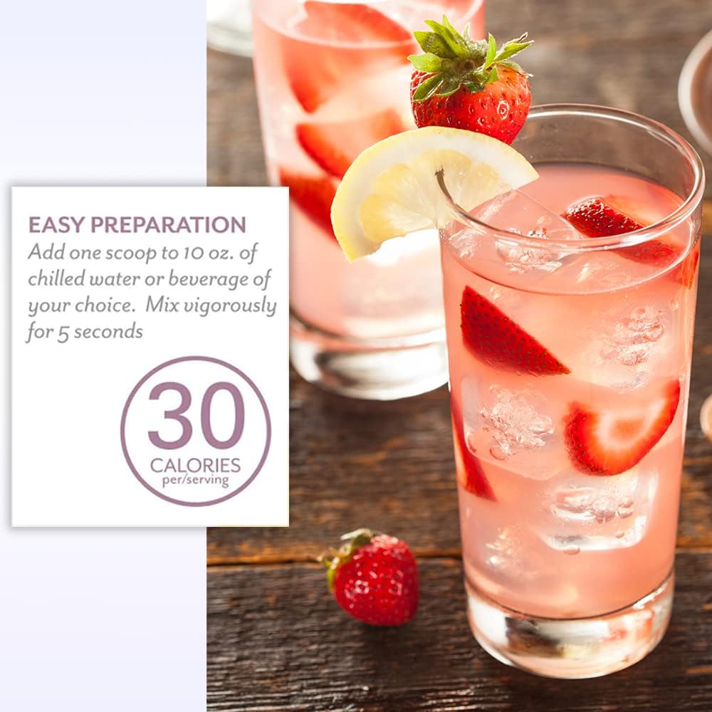 Vegan Collagen Beauty Powder for Women - Hair Skin Nails Vitamins - Strawberry Lemonade Flavor - Gluten Free, Non-GMO, Non-Dairy - 18 Servings