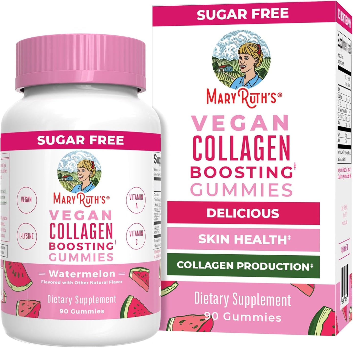 Vegan Collagen Boosting Gummies for Hair & Skin - MaryRuth Organics Supplement with Lysine, Vitamin C, Amla, Non-GMO - 90 Servings