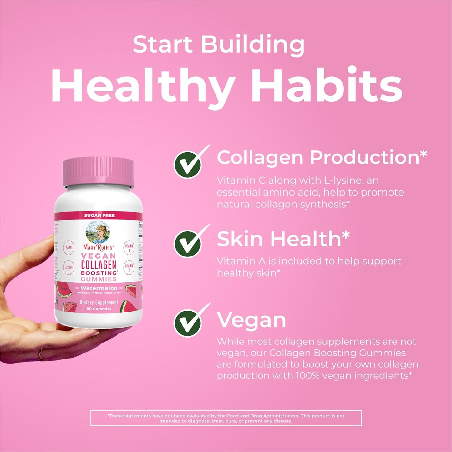 Vegan Collagen Boosting Gummies for Hair & Skin - MaryRuth Organics Supplement with Lysine, Vitamin C, Amla, Non-GMO - 90 Servings