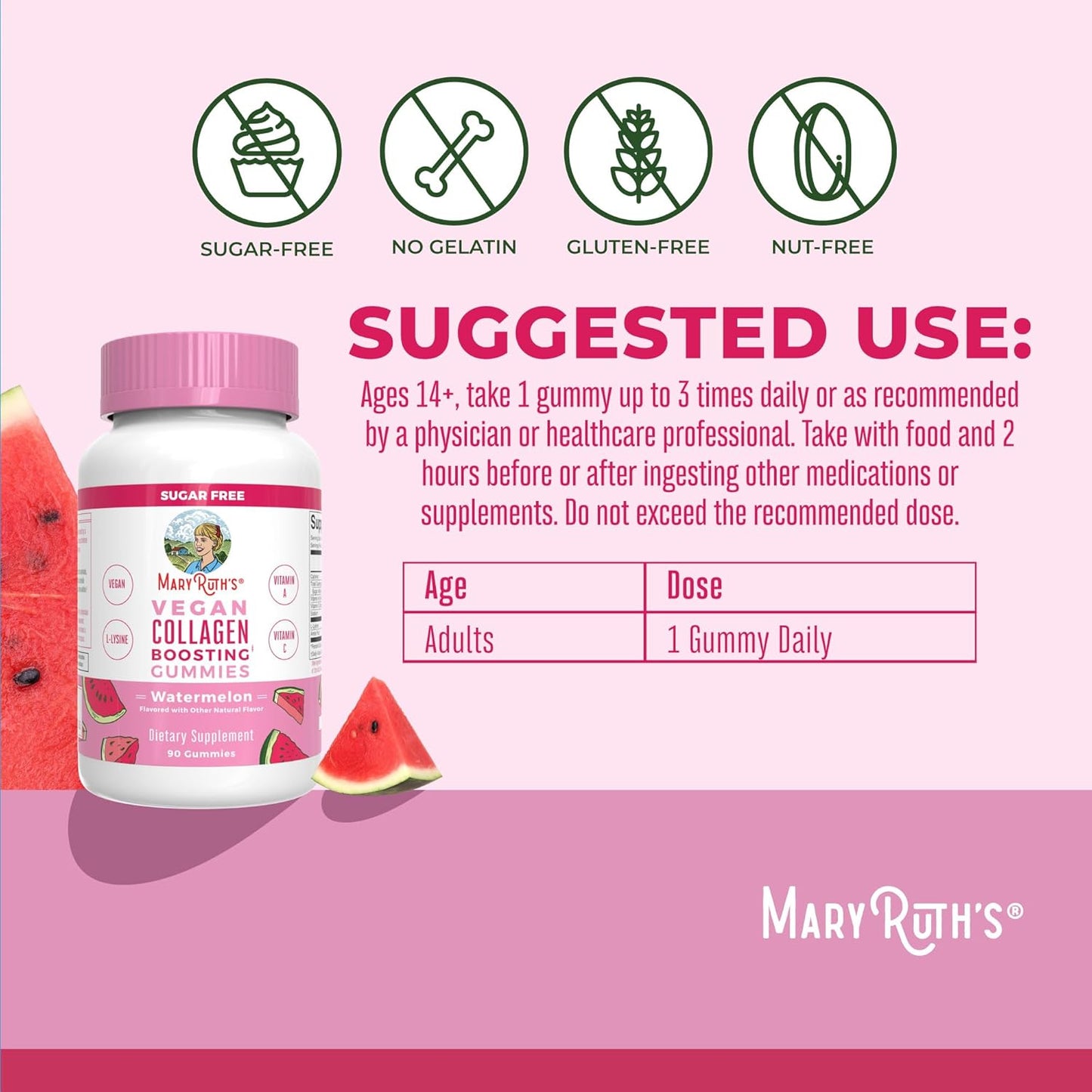 Vegan Collagen Boosting Gummies for Hair & Skin - MaryRuth Organics Supplement with Lysine, Vitamin C, Amla, Non-GMO - 90 Servings