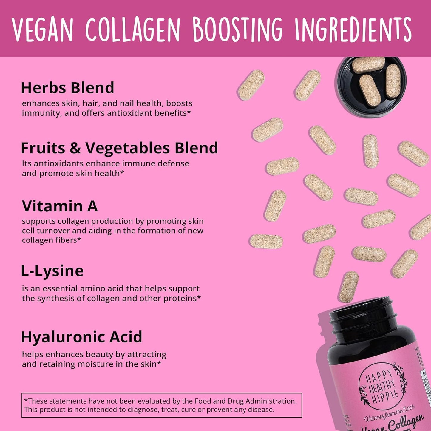 Vegan Collagen Builder with Hyaluronic Acid and Hormone Balance for Women by Happy Healthy Hippie