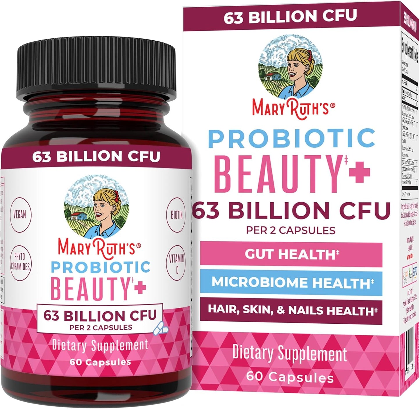Vegan Collagen & Probiotic Capsules for Hair, Skin, Nails | MaryRuth Organics | 1 Month Supply | Biotin | Non-GMO | 60 Count