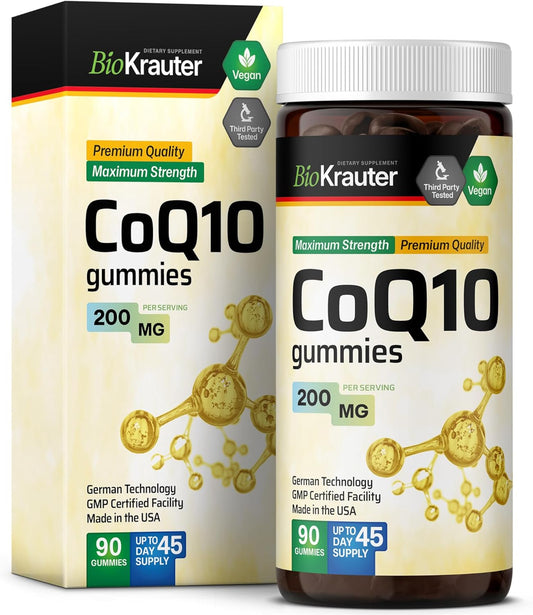 Vegan CoQ10 Gummies - 200mg Coenzyme Q10 Supplement - Antioxidant Pectin-Based Chewables - 90 Count