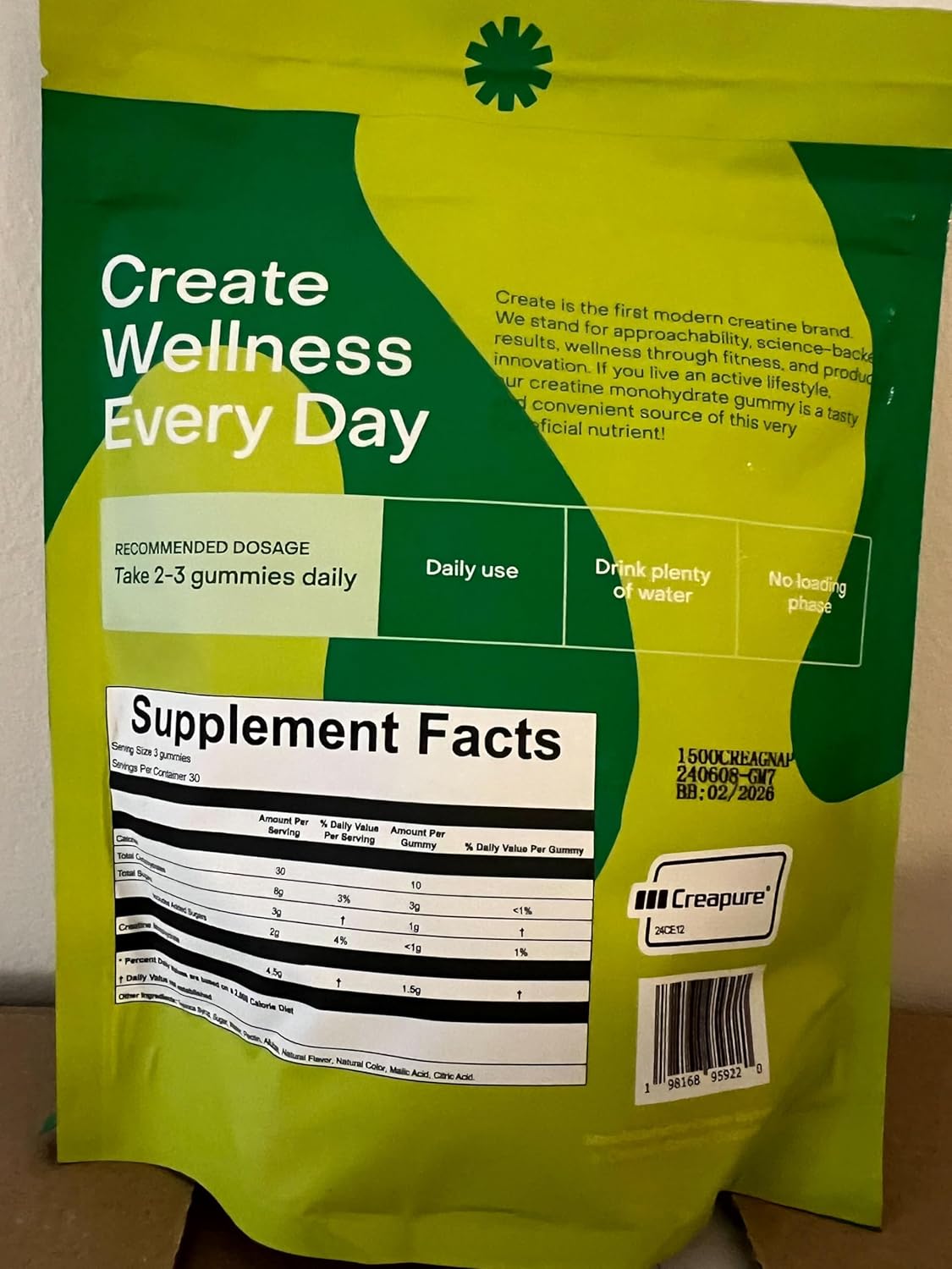 Vegan Creatine Gummies for Men & Women - Boost Focus, Strength, Endurance - Anti-Melting Formula - Gluten-Free, Non-GMO - 1.5g Creatine - Sour Green Apple - 90 Count