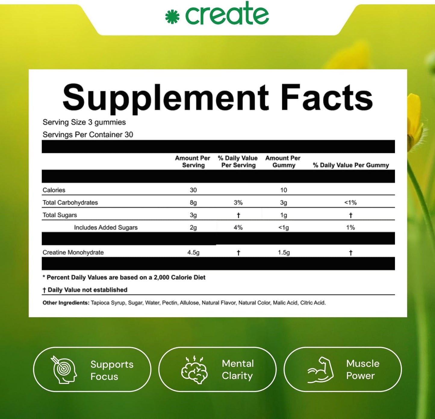 Vegan Creatine Gummies for Men & Women - Boost Focus, Strength, Endurance - Anti-Melting Formula - Gluten-Free, Non-GMO - 1.5g Creatine - Sour Green Apple - 90 Count