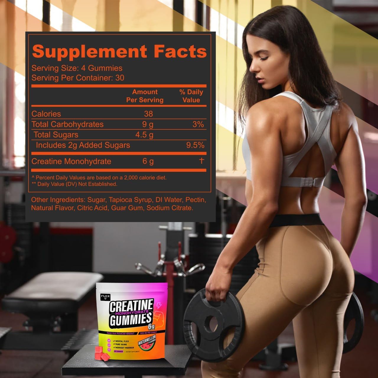 Vegan Creatine Gummies for Pre Workout Energy and Muscle Recovery - 120 Ct Flex University Creatine Monohydrate Chews for Men and Women