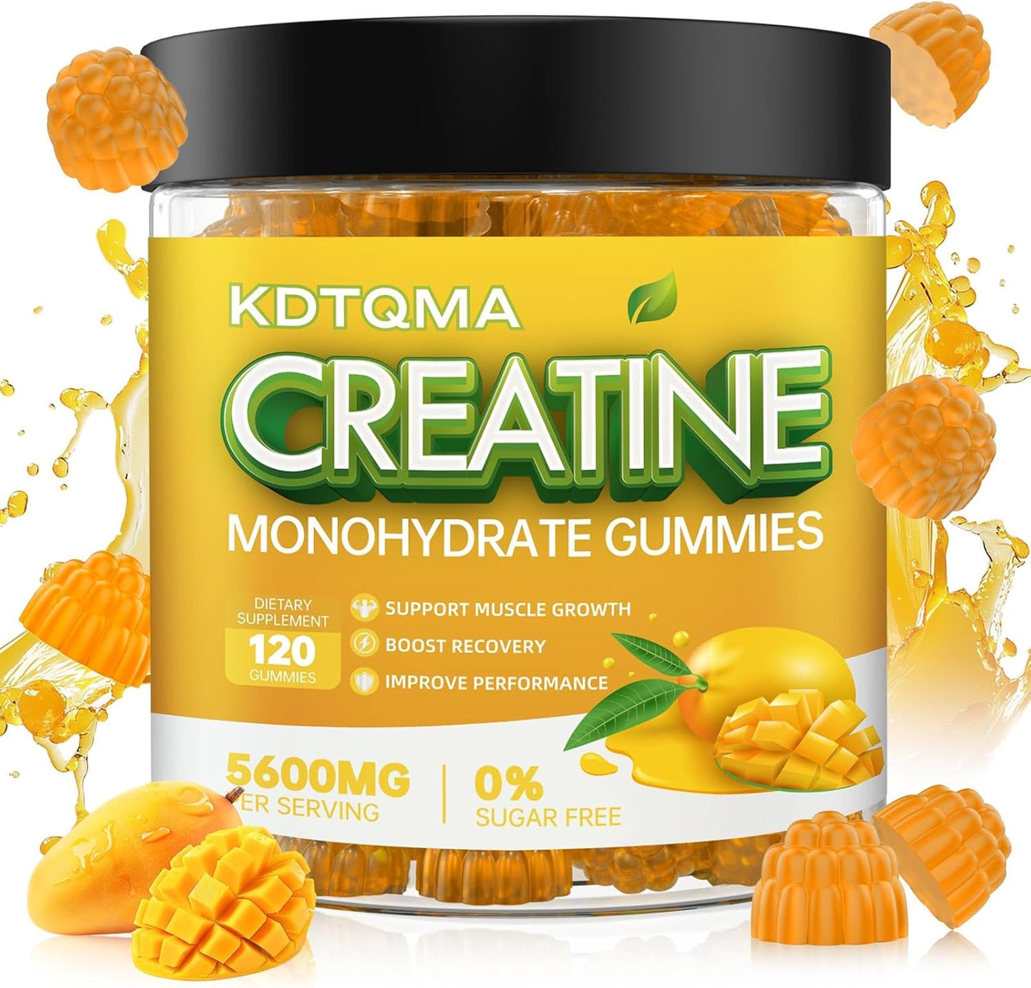 Vegan Creatine Monohydrate Gummies 120 CT - 5600mg per Serving, Mango Flavor Chewable Supplement for Muscle Support & Energy Boost, Sugar-Free for Men & Women