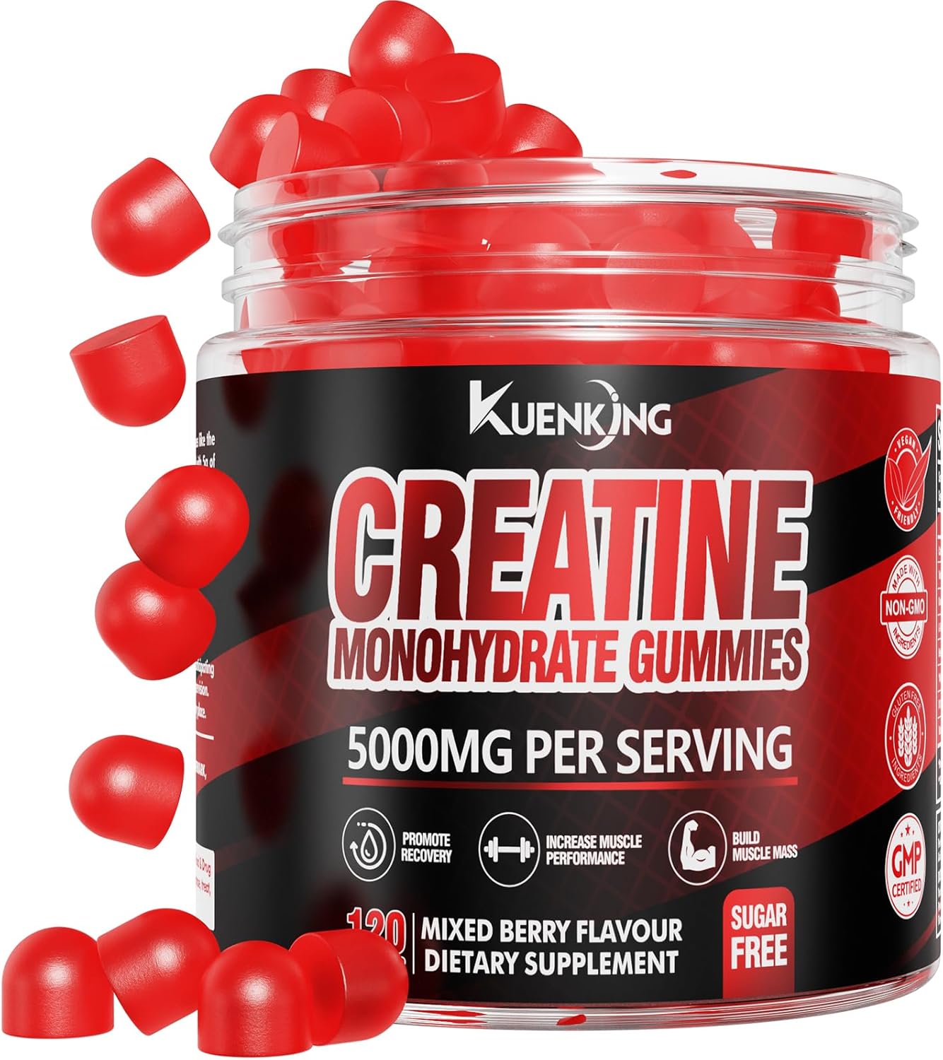 Vegan Creatine Monohydrate Gummies 5g - Sugar-Free with Taurine & B12 - Strength & Energy Boost - Pre-Workout Supplement for Men & Women - 120 Count