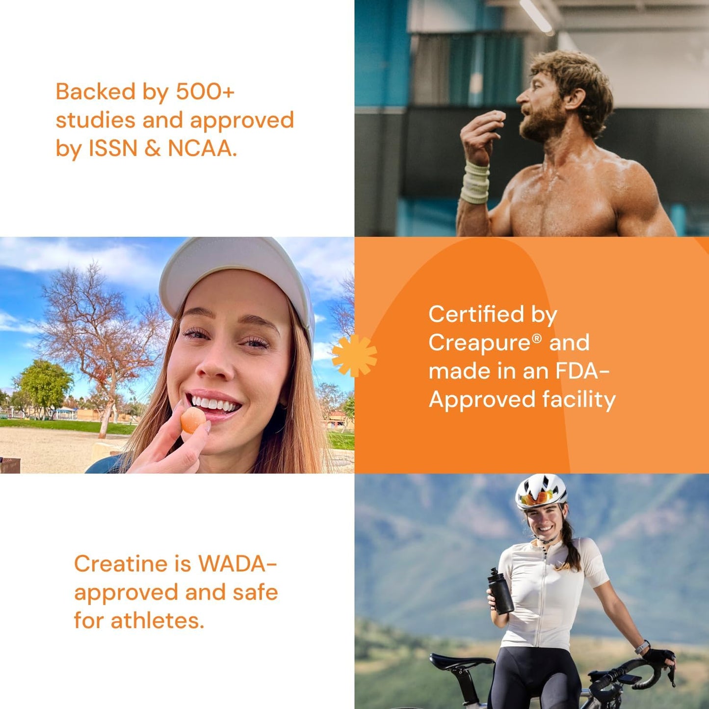 Vegan Creatine Monohydrate Gummies for Focus, Strength, Endurance - Orange Flavor, 90 ct - Non-GMO, Gluten-Free, 1.5g Creatine per Gummy - Men & Women.