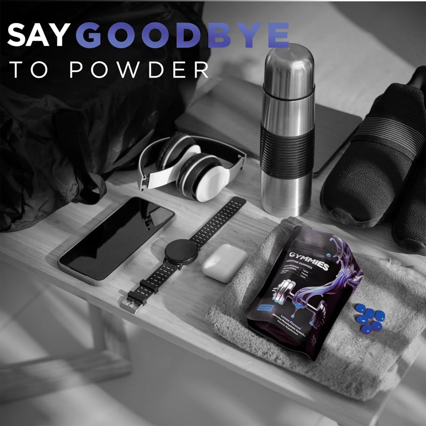 Vegan Creatine Monohydrate Gummies for Muscle Growth & Endurance - 90ct Sour Blue Raspberry - 5g Creatine per Serving - Non-GMO, Gluten-Free