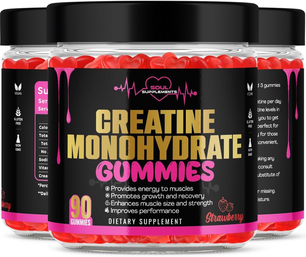 Vegan Creatine Monohydrate Gummies for Muscle Recovery, Strength, and Energy - Gluten-Free & Non-GMO Supplement for Men and Women (90 Count)