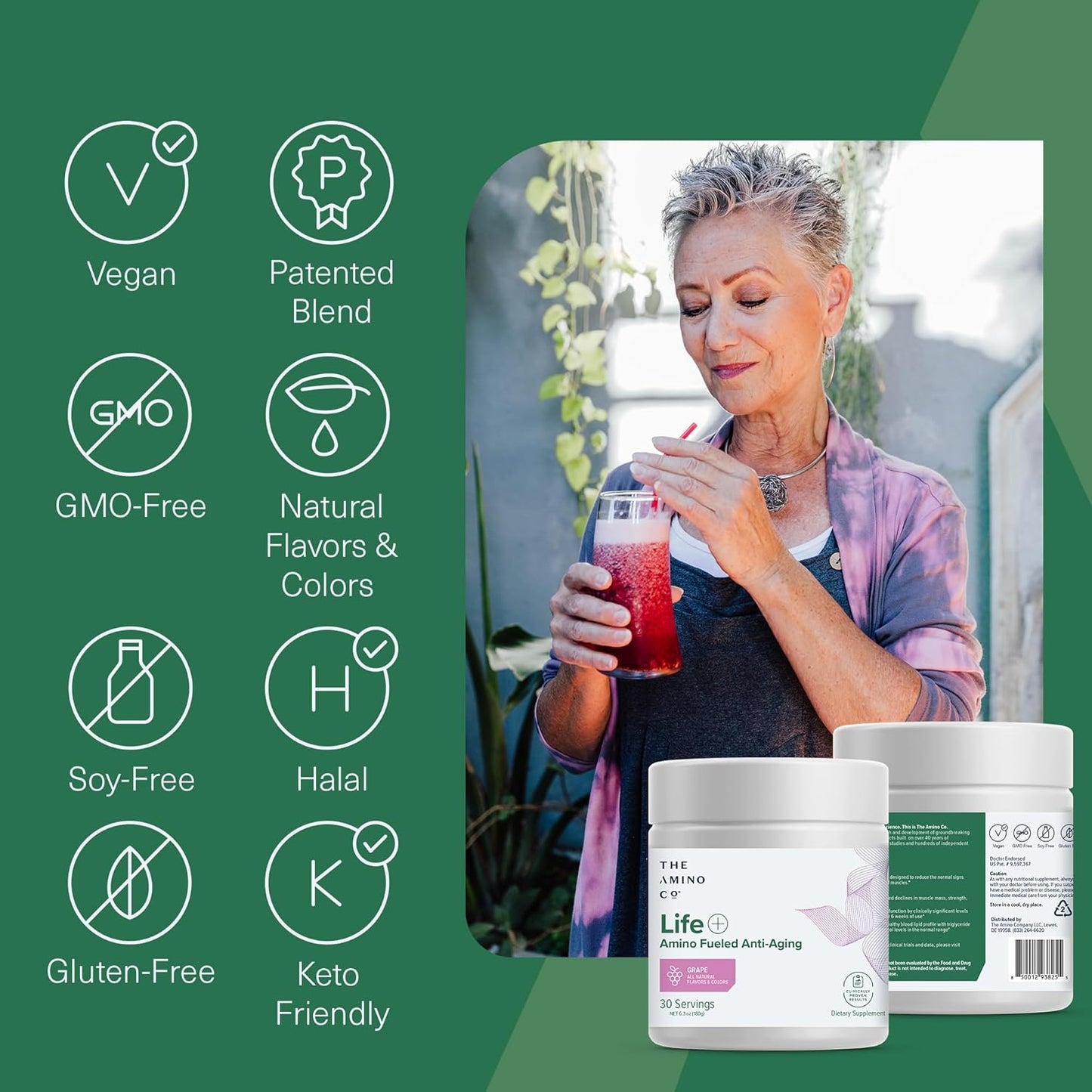 Vegan EAA Supplement Powder with Leucine and Citrulline for Muscle Growth and Heart Health - Grape Flavor, Non-GMO - 30 Servings