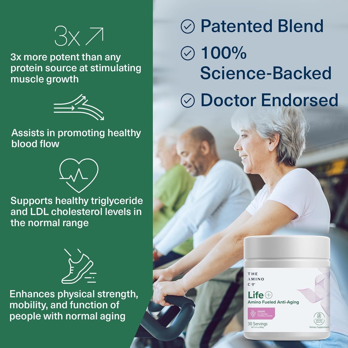 Vegan EAA Supplement Powder with Leucine and Citrulline for Muscle Growth and Heart Health - Grape Flavor, Non-GMO - 30 Servings
