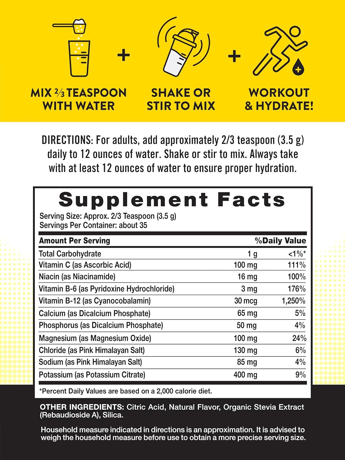 Vegan Electrolyte Powder with B Vitamins | Sugar-Free Hydration Supplement | Lemon Flavor | Non-GMO & Gluten-Free