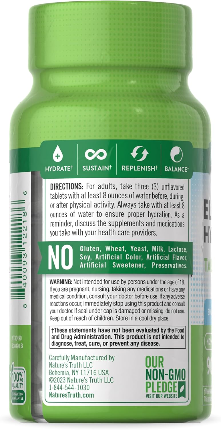 Vegan Electrolyte Tablets - 90 Count Hydration Supplement with Minerals, No Sugar, Non-GMO & Gluten Free