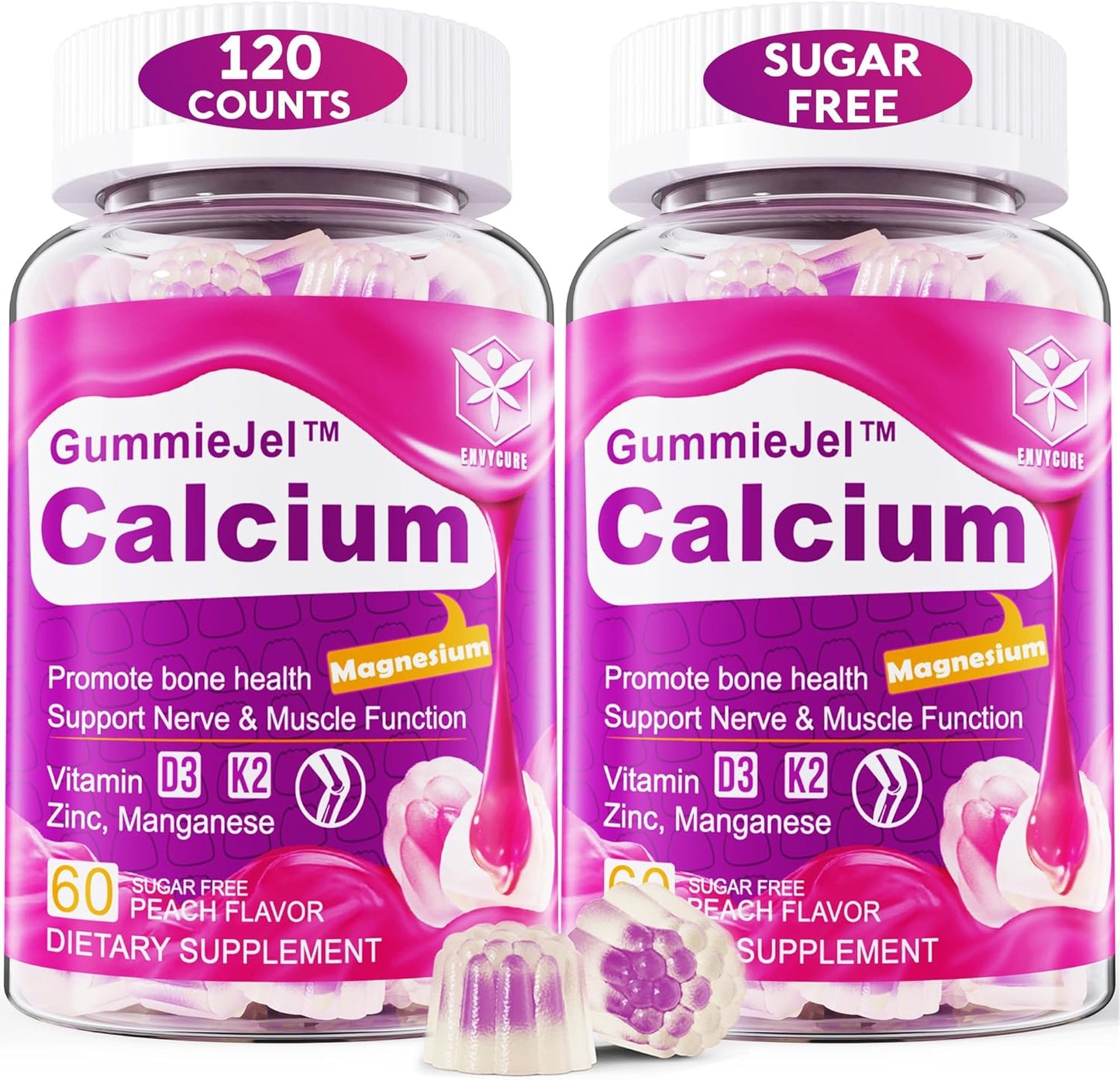Vegan EnvyCure Sugar-Free Calcium Citrate Gummies 1000mg with Vitamin D3 K2, Magnesium, Zinc, Boron, Manganese, Copper - 120 Count, Ultimate Absorption Calcium Supplement for Bone, Muscle, and Immune Support